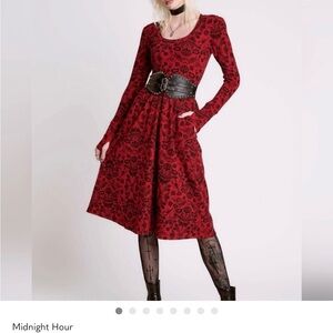 Midnight Hour Red Floral Long Sleeve Dress